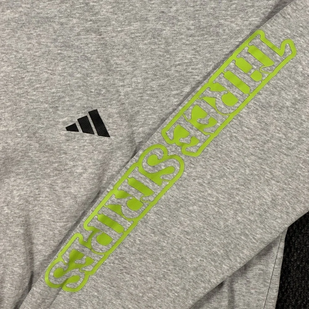 Adidas Three Stripes Sweatshirt Men's XL Gray Crewneck Sleeve Graphic Logo